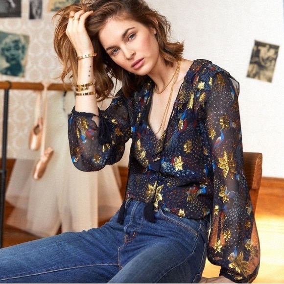 Sezane Tops - Sézane Flore Blouse in Golden Peacock